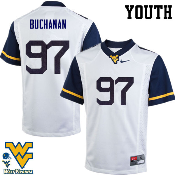 Youth #97 Daniel Buchanan West Virginia Mountaineers College Football Jerseys-White - Click Image to Close